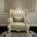 Classic White Carved Sofa Set With Patterned Pillows And Ornate Round Rug 3d model