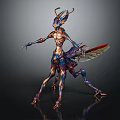 Fantasy Insectoid Character Creature With Vibrant Exoskeleton Multiple Limbs And Metallic Wings