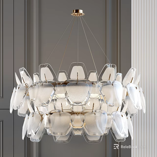 Modern Glass Chandelier With Layered Transparent Design And Metal Frame For Interior Decor 3d model 