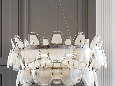 Modern Glass Chandelier With Layered Transparent Design And Metal Frame For Interior Decor 3d model