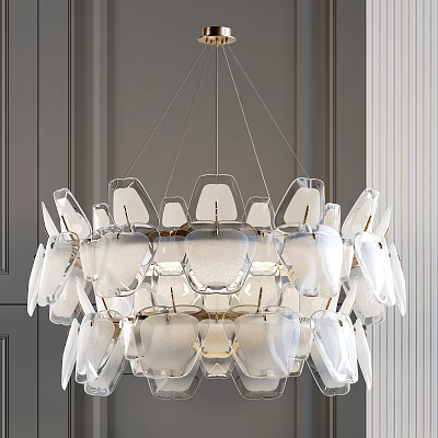 Modern Glass Chandelier With Layered Transparent Design And Metal Frame For Interior Decor 3d model