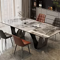 Modern Elegant Dining Table Set With Marble Top Black Metal Legs And Four Chairs