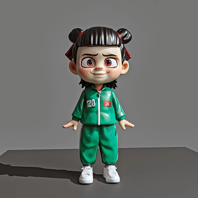 Game And Movie Character With Double Buns Hairstyle And Green Tracksuit 3d model