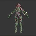 Game Movie Character With White Red Green Mechanical Armor And Futuristic Design