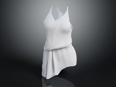 Elegant White Sleeveless Dress With Cross Neckline Asymmetrical Hem And Wrap Design 3d model