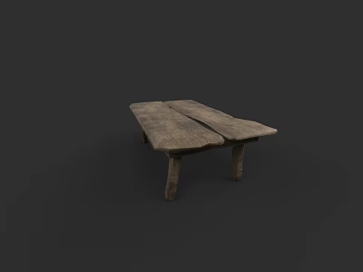 Old Wooden Table With Two Planks Tabletop And Four Legs On Dark Background 3d model