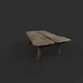 Old Wooden Table With Two Planks Tabletop And Four Legs On Dark Background