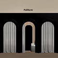 Poliform Clothing Store Interior Featuring Arched Doorways And Gray Curtains