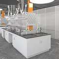 Modern Laboratory Interior With White Scientific Workstations And Hanging Lights 3d model