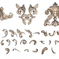Vintage Ornamental Decorative Elements With Curved Patterns And Floral Designs