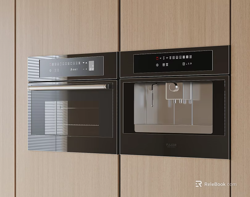 Modern Kitchen Interior Featuring Built-in Oven And Coffee Machine Appliances 3d model 
