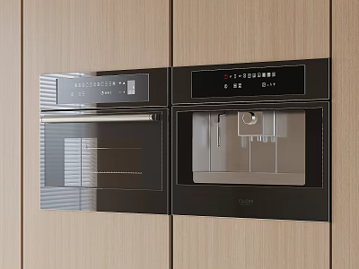 Modern Kitchen Interior Featuring Built-in Oven And Coffee Machine Appliances 3d model