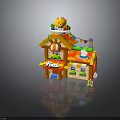 Toy Food Shop Building With Chef Figure Colorful Roof And Decorative Windows