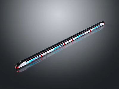 Modern High Speed Train With Aerodynamic Shape Multiple Carriages And Blue White Exterior 3d model
