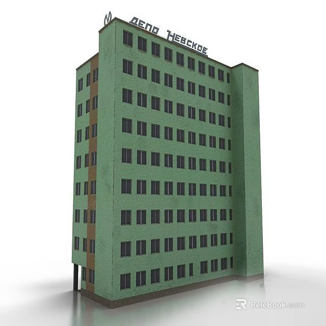 Green High Rise Building Exterior With Many Windows And ELEGANCE Logo 3d model 