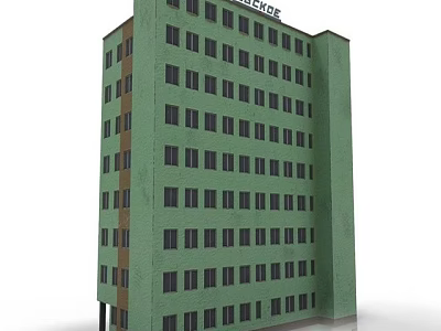 Green High Rise Building Exterior With Many Windows And ELEGANCE Logo 3d model