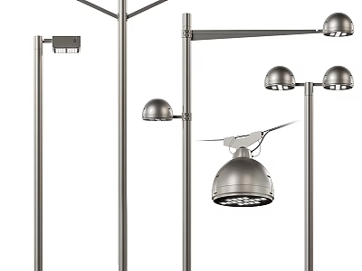 Modern Stainless Steel Outdoor Lights with Lamp Posts and Multiple Light Heads 3d model