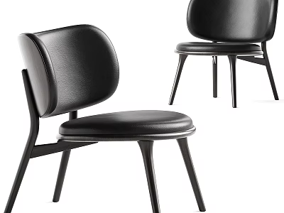 Modern Black Leather Leisure Chairs With Curved Backrest And Wooden Legs 3d model