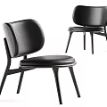 Modern Black Leather Leisure Chairs With Curved Backrest And Wooden Legs