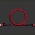 Red USB Cable with Braided Design on Smooth Black Surface and Reflective Finish 3d model