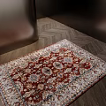 Vintage Square Rug With Intricate Pattern And Red Beige Blue Tones On Herringbone Wooden Floor