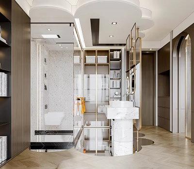Modern Bathroom Interior With Marble Countertop Shower Area And Storage Cabinets 3d model