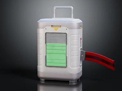 Portable Device With Silver Casing Green Panel And Red Strap Handle 3d model
