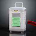 Portable Device With Silver Casing Green Panel And Red Strap Handle