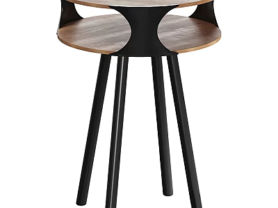Modern Wooden Bedside Table With Double Round Tiers And Black Metal Legs 3d model