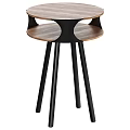 Modern Wooden Bedside Table With Double Round Tiers And Black Metal Legs