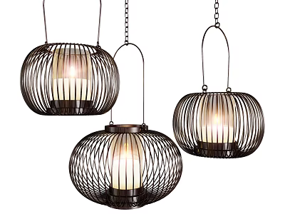 Modern Lantern Shaped Pendant Lights With Black Metal Frame And Warm Glow Design 3d model