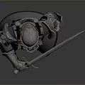 Game Fantasy Character In Metallic Medieval Armor Holding Long Sword Standing Pose