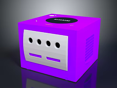 Purple Cube Shaped Electronic Device With White Panel And Three Circular Holes 3d model