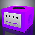 Purple Cube Shaped Electronic Device With White Panel And Three Circular Holes 3d model