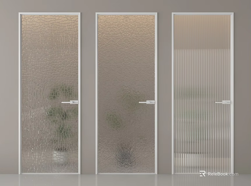 Modern Interior Hinged Doors With White Frames And Various Textured Glass 3d model