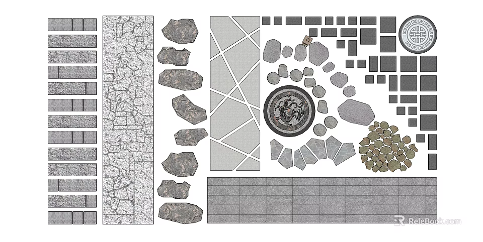 Garden Path Paving Design With Various Stone Patterns Geometric Shapes And Circular Accents 3d model 