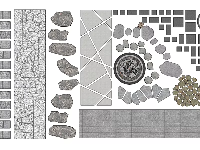 Garden Path Paving Design With Various Stone Patterns Geometric Shapes And Circular Accents 3d model