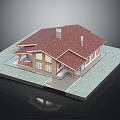 Traditional Wooden House Architectural Design With Red Tile Roof Chimneys Front Porch And Large Windows