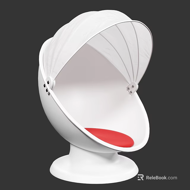 White Dome Shaped Leisure Chair With Red Seat And Umbrella Like Design 3d model 