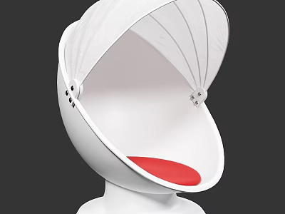 White Dome Shaped Leisure Chair With Red Seat And Umbrella Like Design 3d model