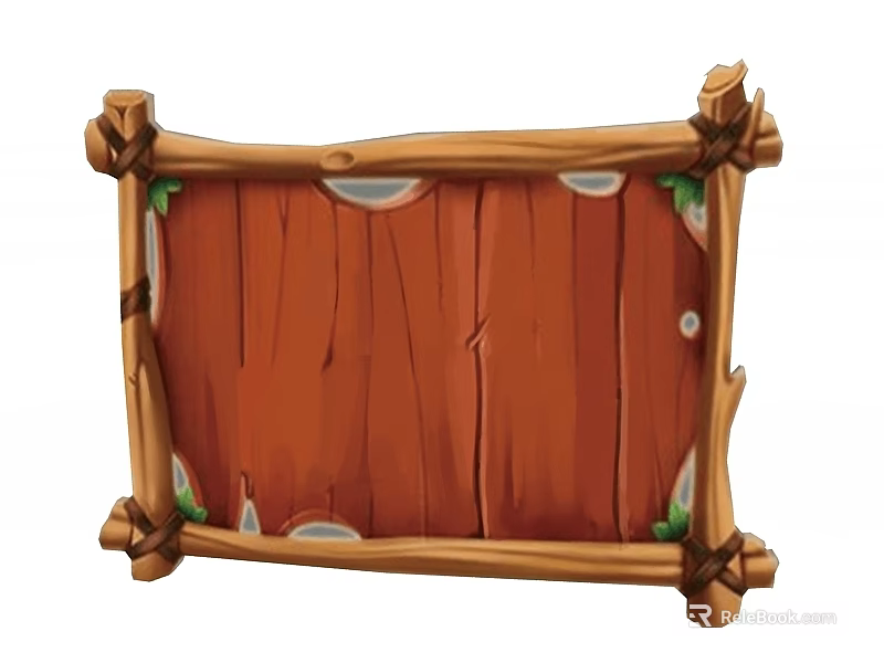 Rustic Wooden Hinged Door with Natural Wood Panel and Vine Decorative Frame 3d model 
