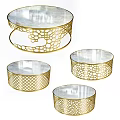 Gold Hollow Design Coffee Table With Glossy Marble Top And Metal Base