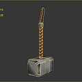 Medieval War Hammer With Silver Metal Head And Red Braided Leather Handle