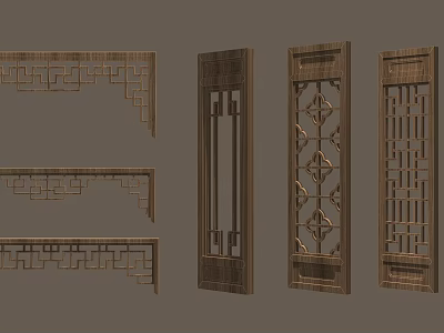 Intricate Traditional Chinese Wooden Carved Lattice Window Panels And Room Dividers 3d model