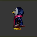 Cute Penguin Plush Toy with Black White Body Yellow Beak Feet Dark Blue Outfit Colorful Trim Pink Scarf