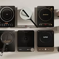 Modern Kitchen Cookware Collection Featuring Induction Cooktops Frying Pans And Coffee Maker 3d model