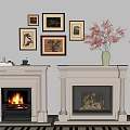 Elegant White Fireplace Interior With Decorative Frames Vase And Floor Lamp 3d model