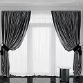 Elegant Dark Velvet Curtains With Black Tiebacks And White Sheer Panels