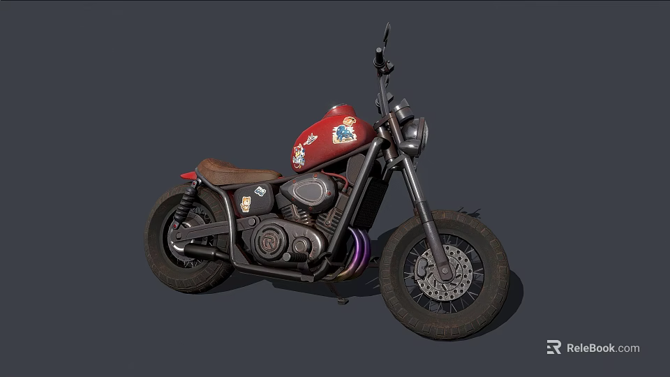Vintage Red Motorcycle With Brown Seat Decorative Stickers And Black Wheels 3d model 