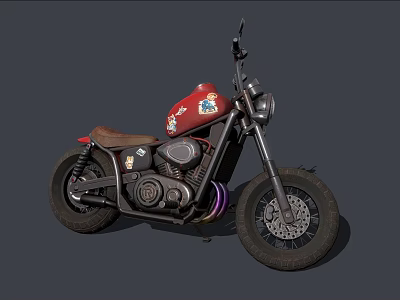 Vintage Red Motorcycle With Brown Seat Decorative Stickers And Black Wheels 3d model